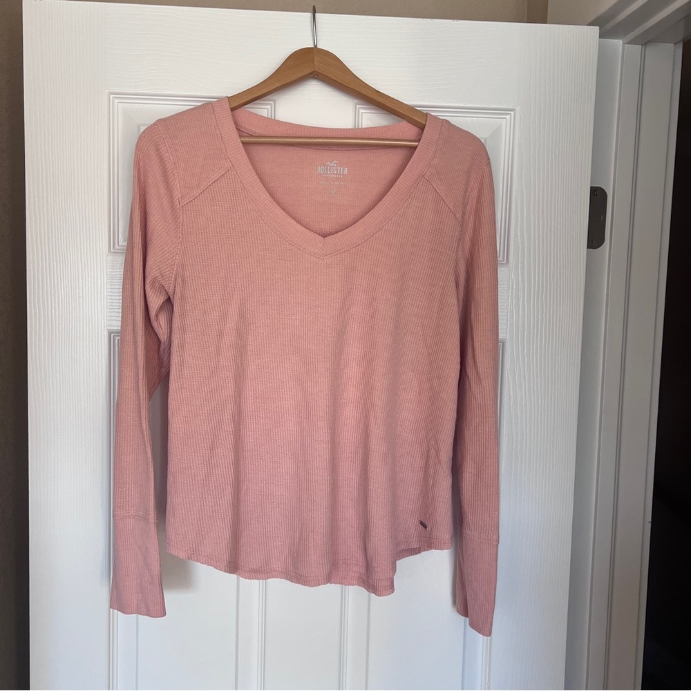 Hollister California Pink Easy T-Shirt Top Size Large Waffle Knit H9